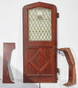 Brewster Mansion-Door with Diamond Leaded Glass: Architectural Door with Diamond Leaded Glass. Appears to be walnut or tropical wood. 83"h x 35"w x 1-3/4"d. Includes one header casing and jam. Preview inspection for Brewster Architectural Elements b