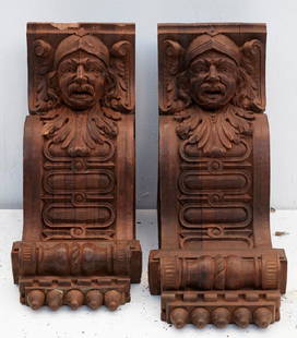 Brewster Mansion-Pair of Carved Corbels: Pair of carved corbels. H 15-1/2" x D17-3/4" & 15-1/2" x W 9-1/4" Preview inspection for Brewster Architectural Elements by appointment. Call 203-777-7760.Designed by Stephenson and Wheeler of New