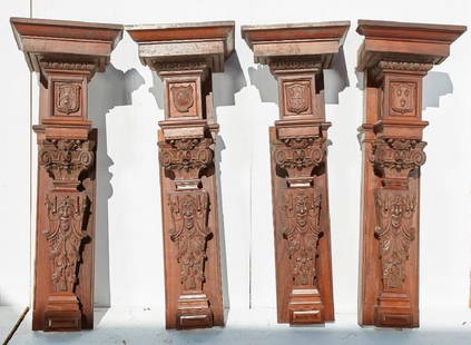 Brewster Mansion-4 Carved Interior Wall Pilasters: 4 Carved Interior wall Pilasters. 60"h x 21"w (top) 12" (bottom) x 16-1/4 d. Preview inspection for Brewster Architectural Elements by appointment. Call 203-777-7760.Designed by Stephenson and