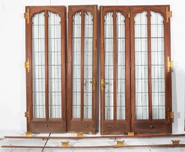 4 Panel Walnut Interior Doors with leaded glass: Brewster Mansion-4 Panel Walnut Architectural Interior Doors with leaded glass . Gilded bronze or brass hardware. 90-1/2"h, left to right widths- 28", 20-3/4", 20-1/2", 28"and 2-1/2"d. Preview