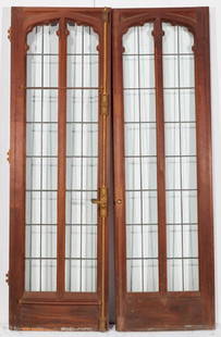 Brewster Mansion-Interior 2 part door with leaded glass: Brewster Mansion-Interior architectural 2 part door with leaded glass.&nbsp;Walnut or tropical wood. 90-1/2"h x W27-3/4" &&nbsp; W27-1/4" x 2-1/4"d.&nbsp;Preview inspection for Brewster Architectural