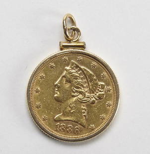 1886 S - 5 Dollar Gold Piece: 1886 S - 5 Dollar Gold Piece turned into a pendant .340 ozt