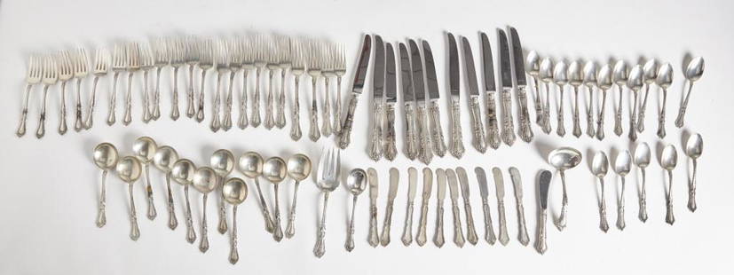 Sterling Flatware Set- Watson Foxhall: Sterling Flatware Set - Watson Foxhall,16 teaspoons, 10 dinner forks, 12 desert forks, 12 soup spoons, 10 butter knives, serving fork and serving ladle. Plus 11 knives with stainless blades and one