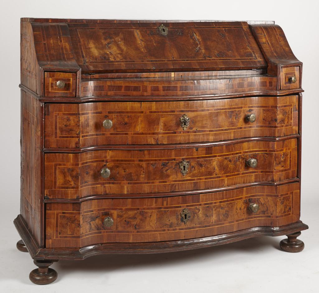 Early EUROPEAN Fall Front Desk: Early European Fall Front Desk.H 42 5/8", W 48-1/2", D 20". Excellent conditon. Imperfections and minor losses.