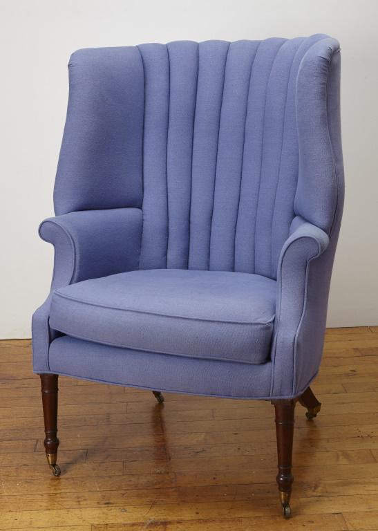 Period Barrel Back Upholstered Chair: Period Barrel Back Upholstered Chair. H 44", W 29-1/2", D 24-1/2".