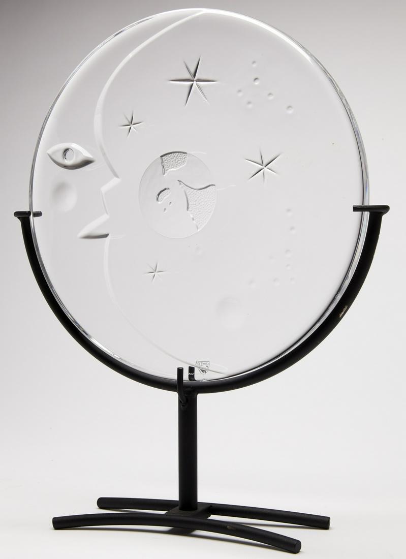 Orrefors Glass Sculpture: Orrefors Glass Sculpture with custom steel stand. H with stand: 17-1/2", W 19-1/2". Sculpture dia. 12-1/2". Excellent condition.
