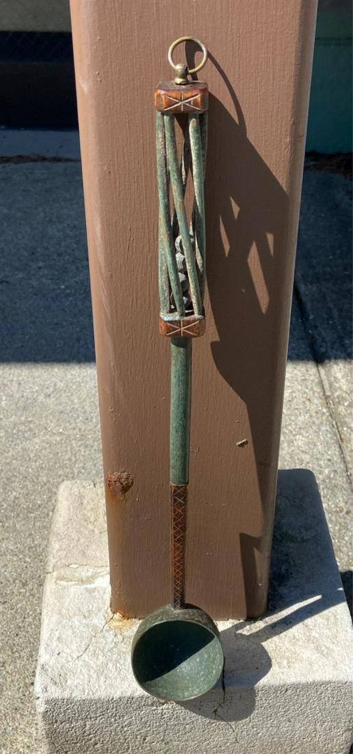 Sailor Made ladle with a whimsy handle: Amazing sailor-made ladle with a whimsy handle, circa 1850. Beautifully carved and painted in original blue paint. Great Surface. Found on Cape Cod . L13-1/2". US shipping $25. Courtesy John Sideli Ar