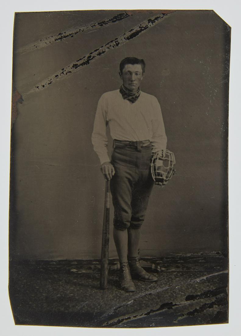 Tintype of Baseball Player with Catcher's Mask (1 of 3)