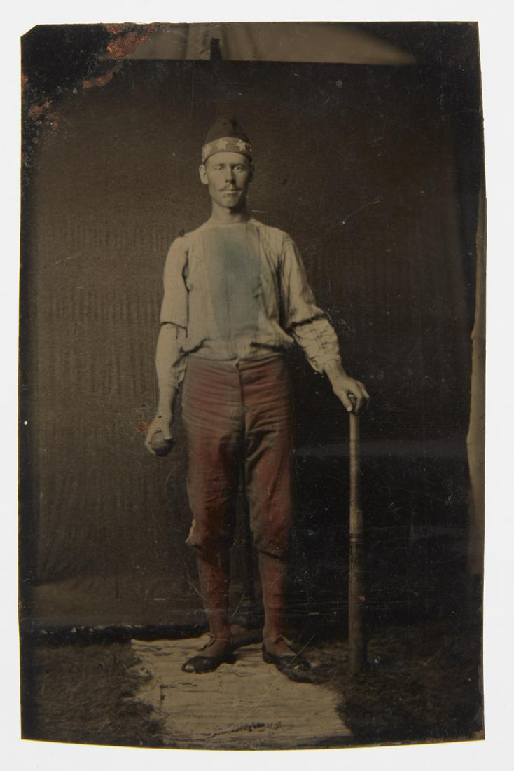 Patriotic Tintype of Baseball Player with Bat (1 of 2)