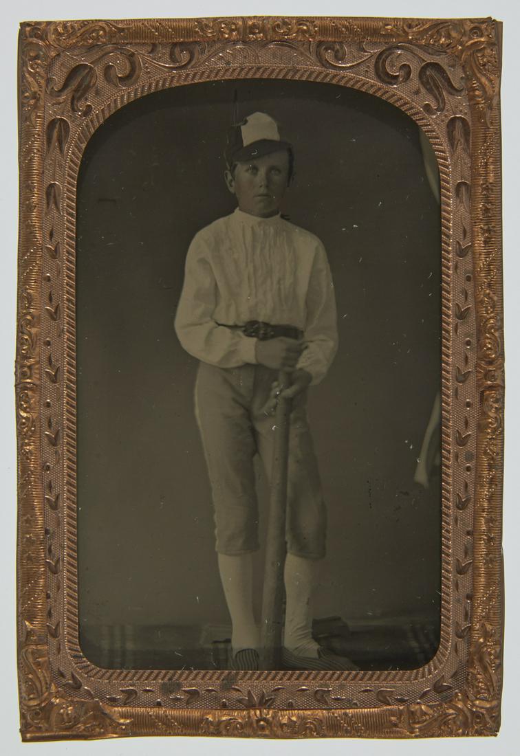 Tintype of Baseball Player Lad with Bat (1 of 2)