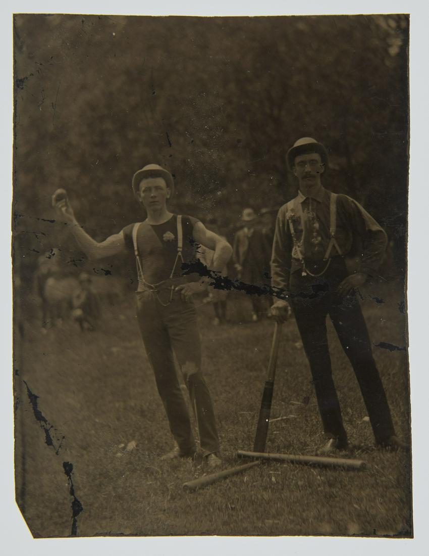 Tintype of Two Baseball Players with Bowler Hats (1 of 2)