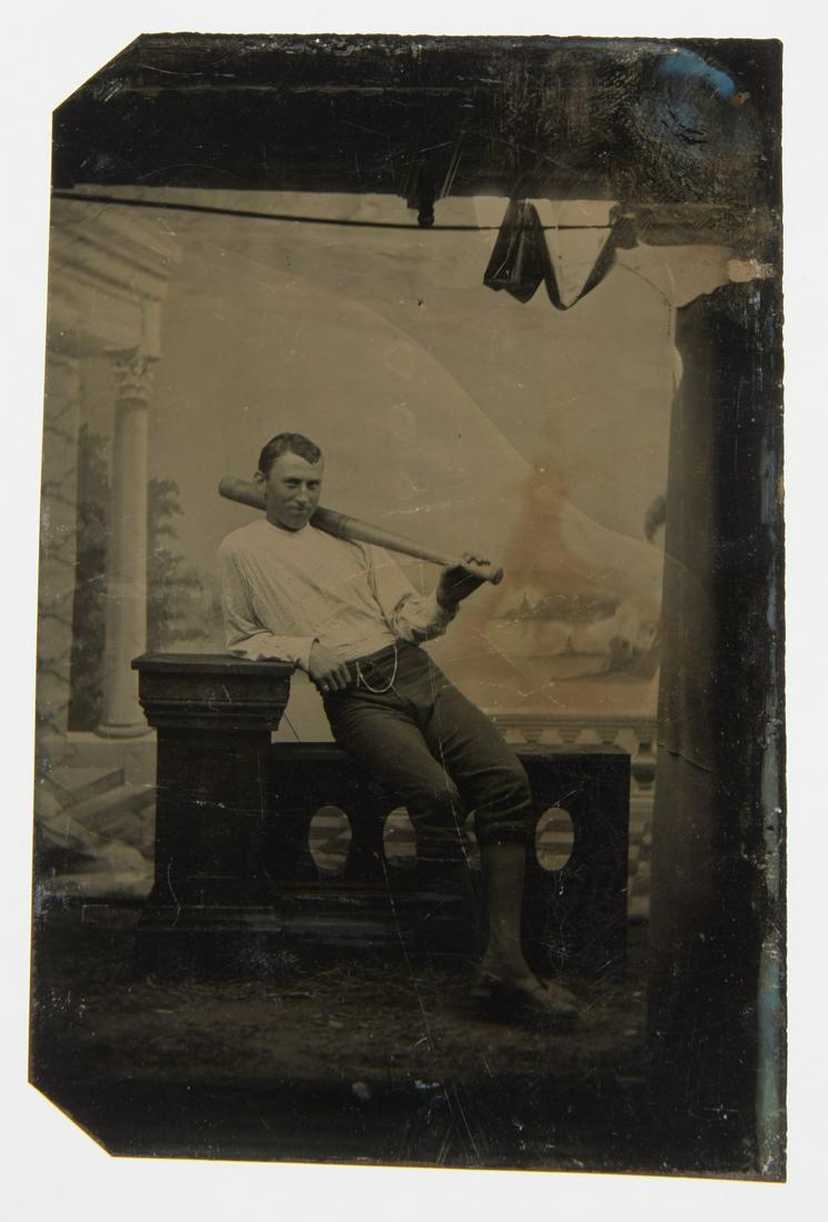 Tintype Baseball Player with Bat (1 of 2)