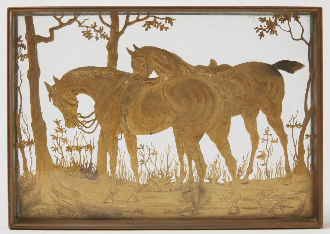 Unusual Brass Bound Horse Tray with Gold (1 of 5)