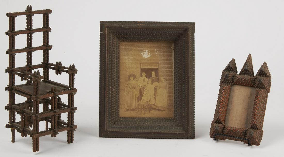 Lot of 2 Tramp art frames and Arm Chair (1 of 1)