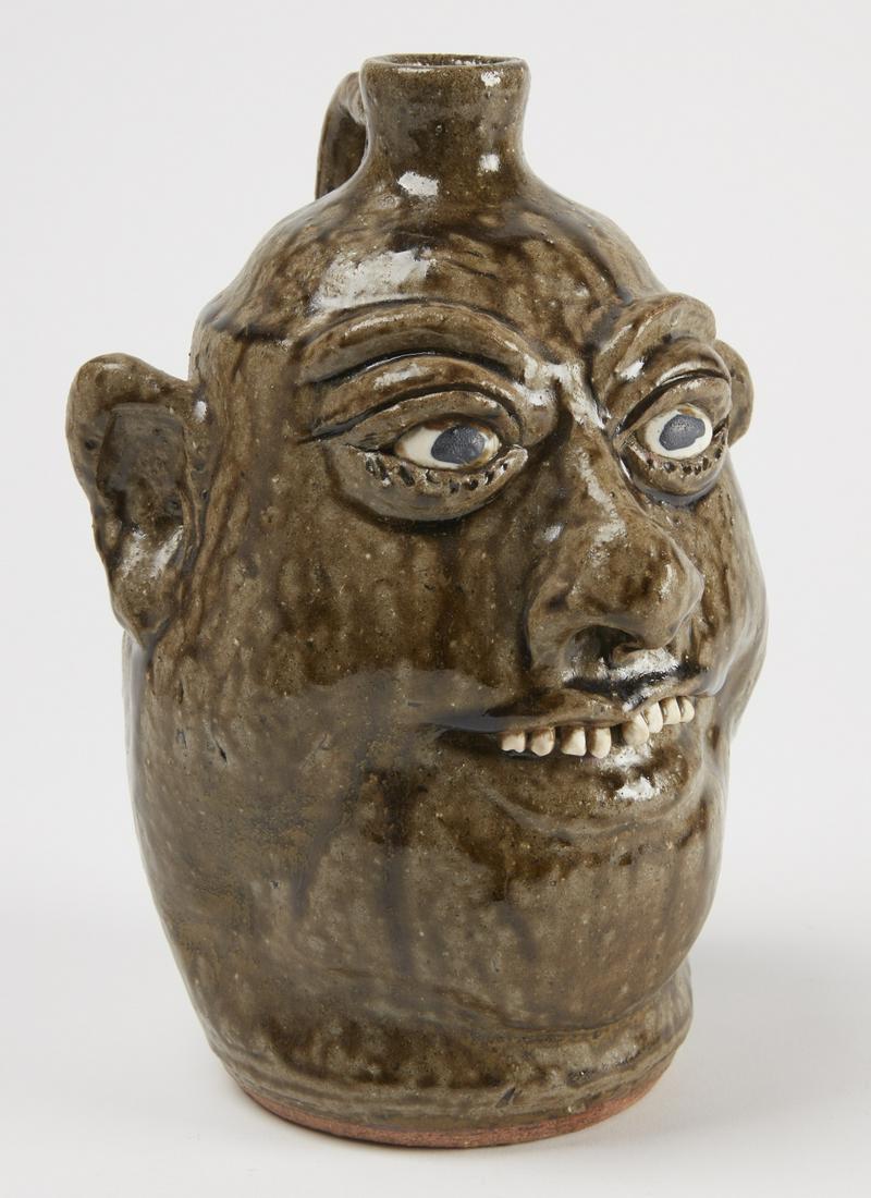 Lanier Meaders Split Tooth Blue Edge Face Jug: Lanier Meaders Split Tooth, blue edge face jug. Excellent condition. H 10". Please refer to this link for high-res images. https://www.dropbox.com/s/v9h2uj9semqune3/1113003_1.jpg?dl=0