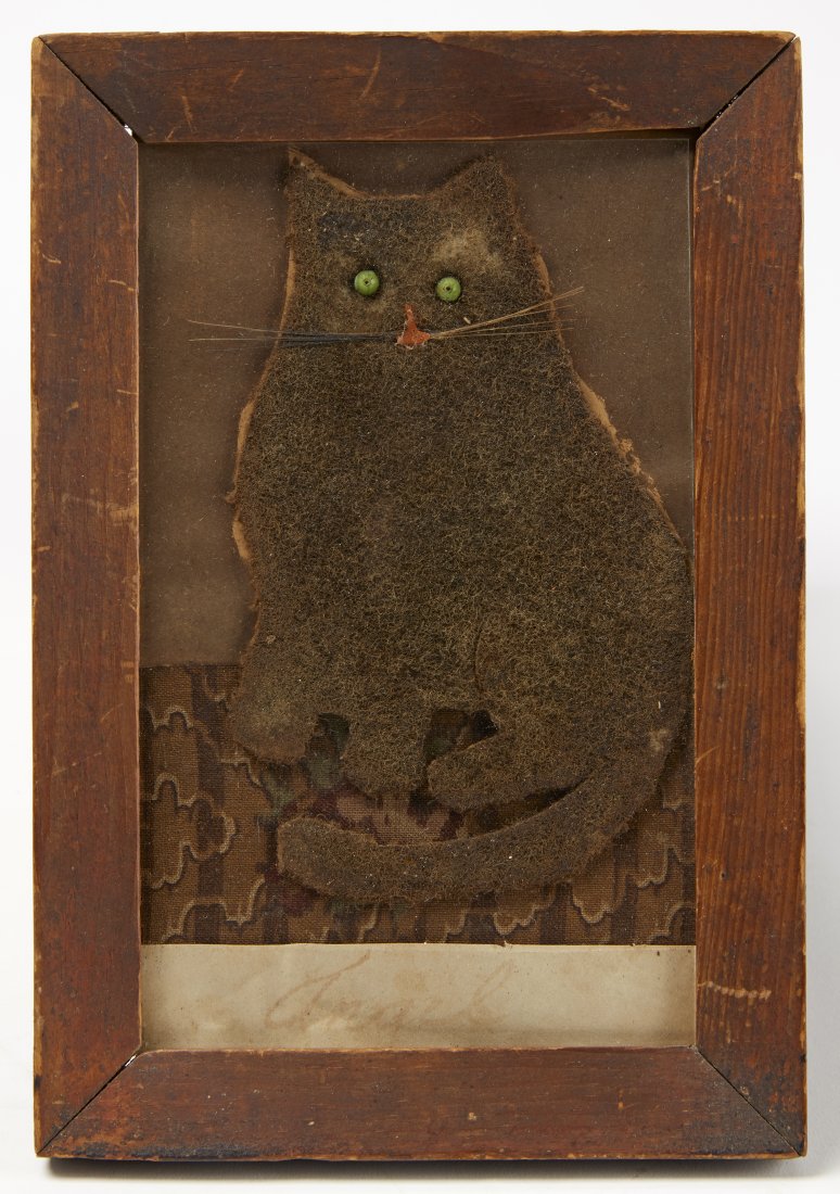 Great Early Folk Art Fabric Cat Picture (1 of 1)