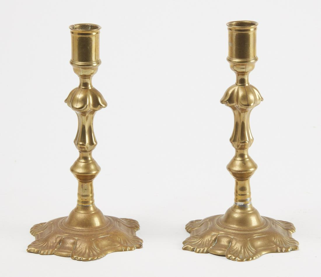 Pair Queen Anne Brass Candlesticks (1 of 3)
