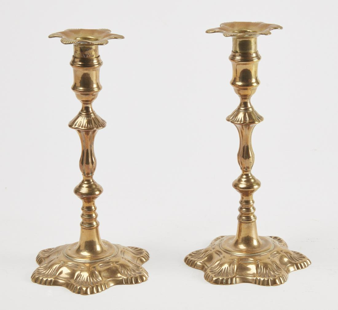 Pair Queen Anne Brass Candlesticks (1 of 3)