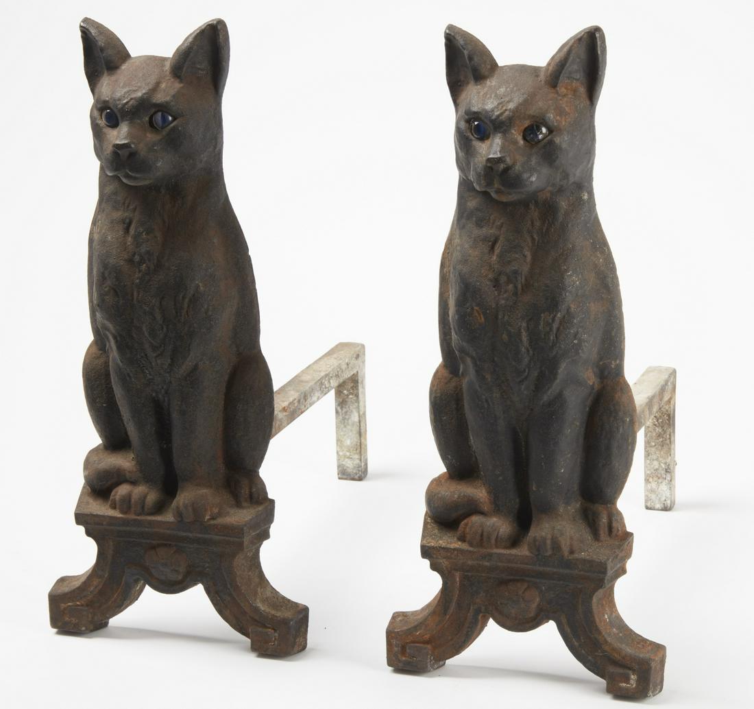 Iron Cat Andirons with Blue Glass Eyes (1 of 4)