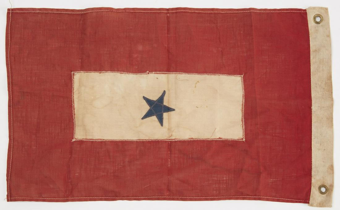 Antique Flag with 1 Star: Small flag with one applied star. Minor soiling and imperfections. H10-1/2" W17-1/4".