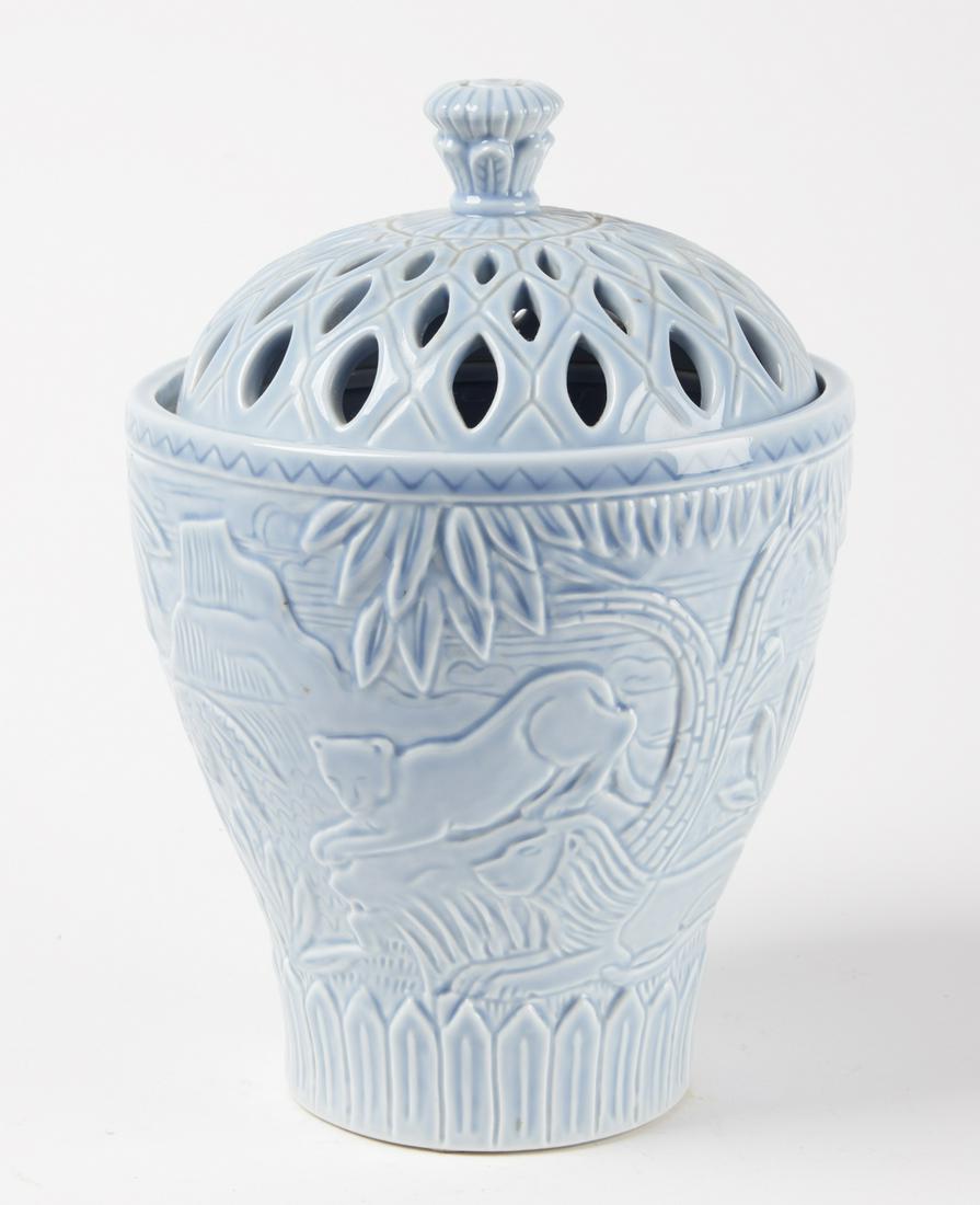 Rorstrand Mid Century Covered Vase: Rorstrand mid-century modern covered vase by Gunnar Nylund. H13-1/2" Dia 9-7/8".Excellent condition.