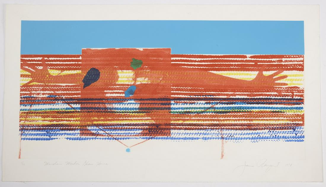 James Rosenquist - glass house print: James Rosenquist (1933-2017) Window Washer Glass House,1978, 27/78. Signed and dated 1978 LR. Unframed. H 22-1/2", W 39-3/4". Excellent condition.