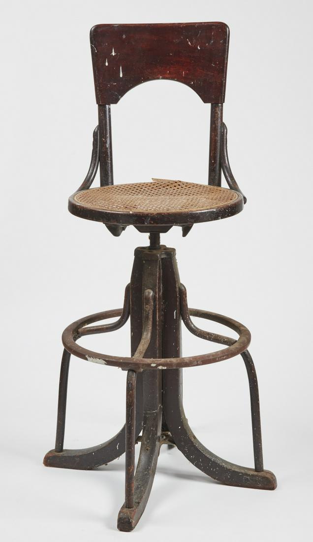 Bentwood Tall Stool: Bentwood tall stool, circa 1910. Structurally excellent. Need cleaning. H 43-1/2". Needs cleaning.