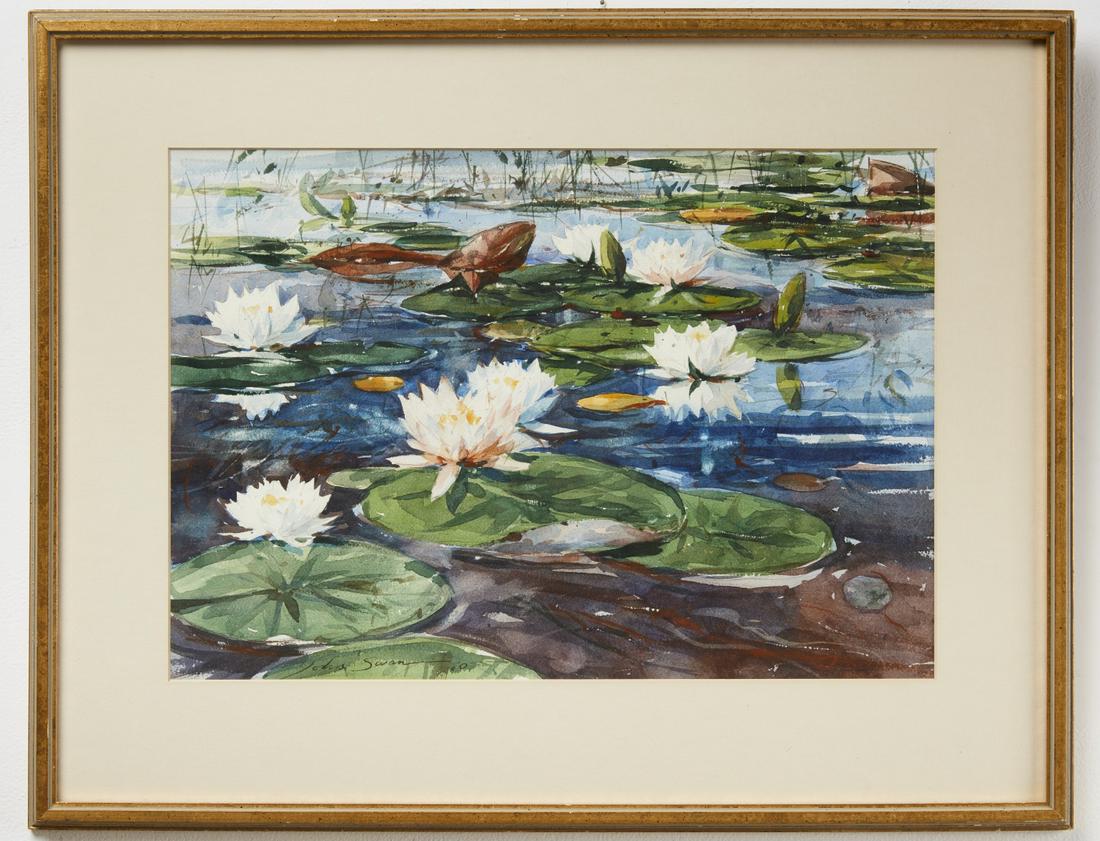 Watercolor by John Swan: John Swan ( 1948-) Watercolor on paper. Excellent condition. Framed H 20-3/4", W 26-1/2" Mat opening: H 13-1/2", W 19-1/4". John Swan is one of the leading sporting and wildlife artists.