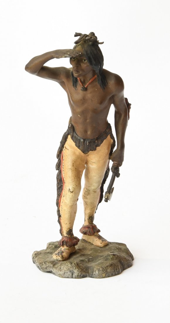 Franz Bergman Cold Painted Bronze Indian: Franz Bergman Austrian cold painted bronze Indian figure. Excellent condition H 6-3/4".
