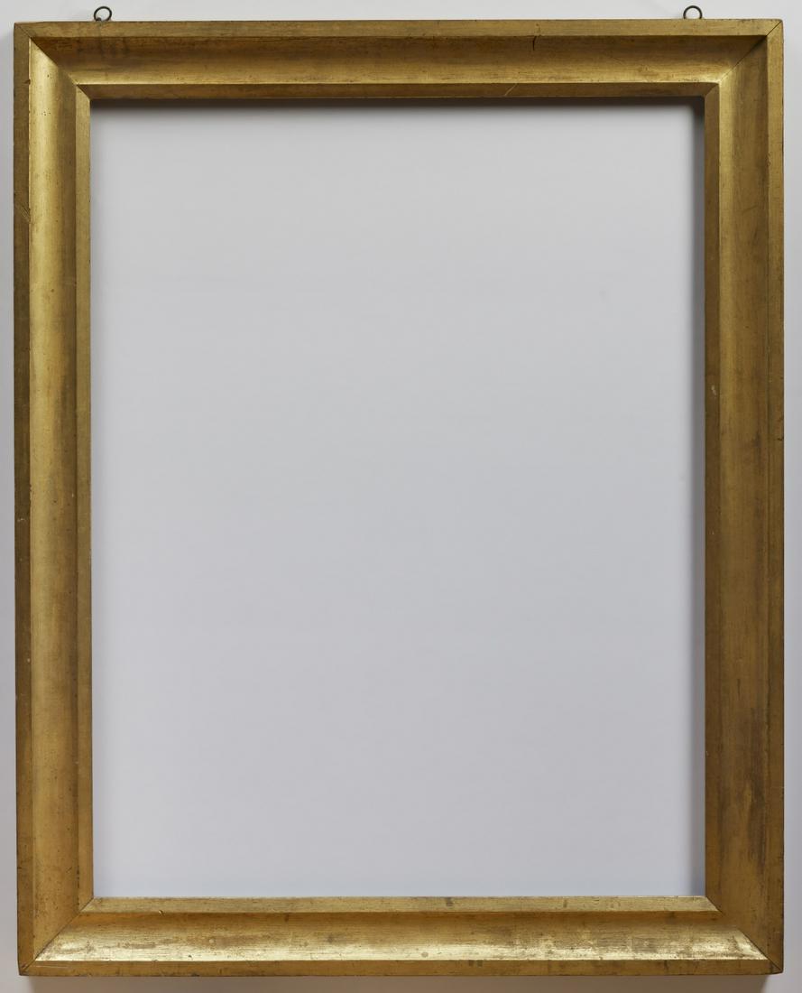 Fine Gold Leafed Frame: Fine antique gold leafed frame. Exterior size: H 61", W 40-3/4"; interior: H 44", W 34".