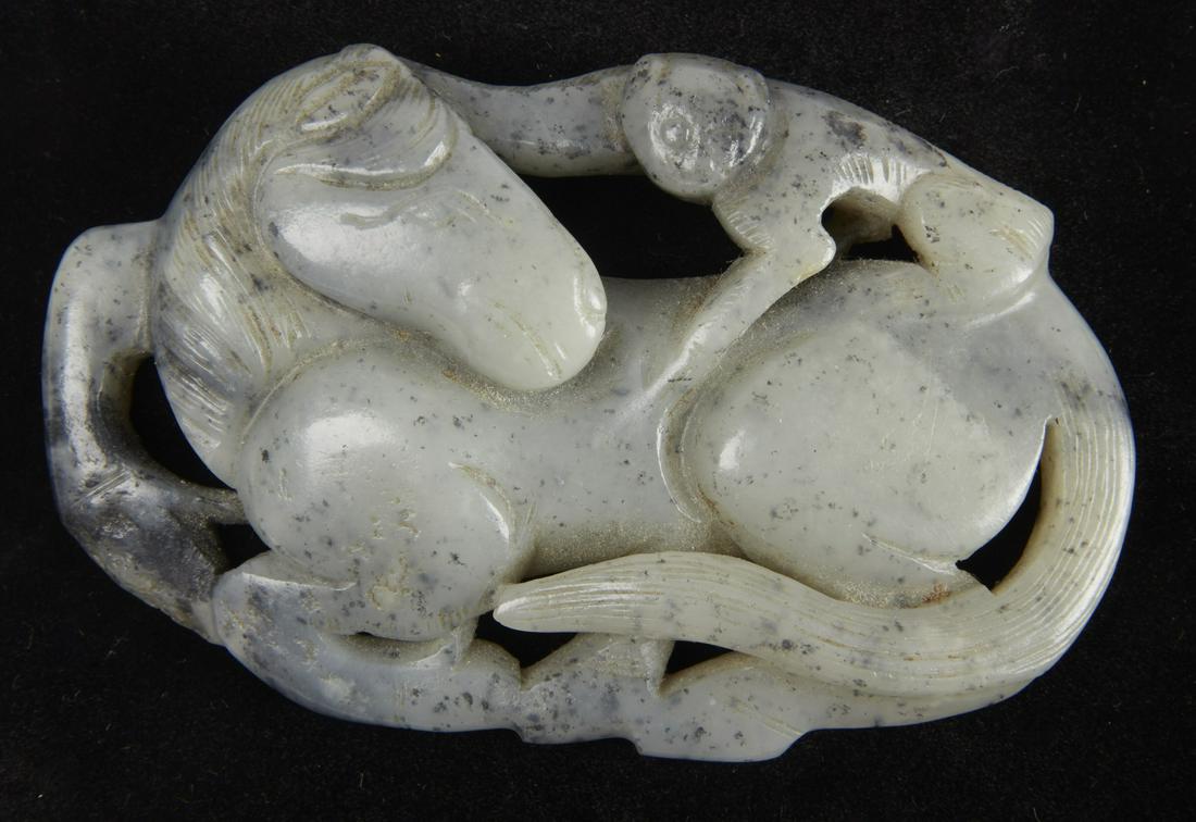 Antique Carved Jade Horse and Monkey: Antique carved jade horse and monkey. L 3-3/4"
