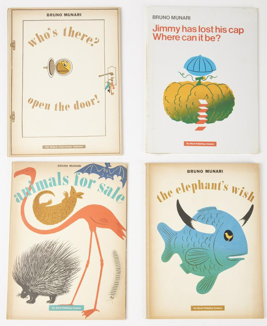 4 Children: 4 Vintage Childrens' Books by Bruno Munari. Who's There, 1957. Animals For Sale, 1957. Jimmy Has Lost his Cap, unopened. Elephant's Wish, 1945, 1959.