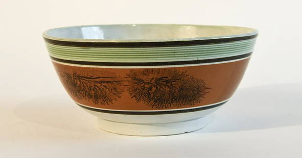 Early Mocha Seaweed Pattern Bowl: Early Mocha seaweed pattern bowl. Excellent condition, very minor chip on foot and some discoloration. H3-1/2" D7-5/8". Please refer to this link for high-res images. https://www.dropbox.com/sh/zdi2r5