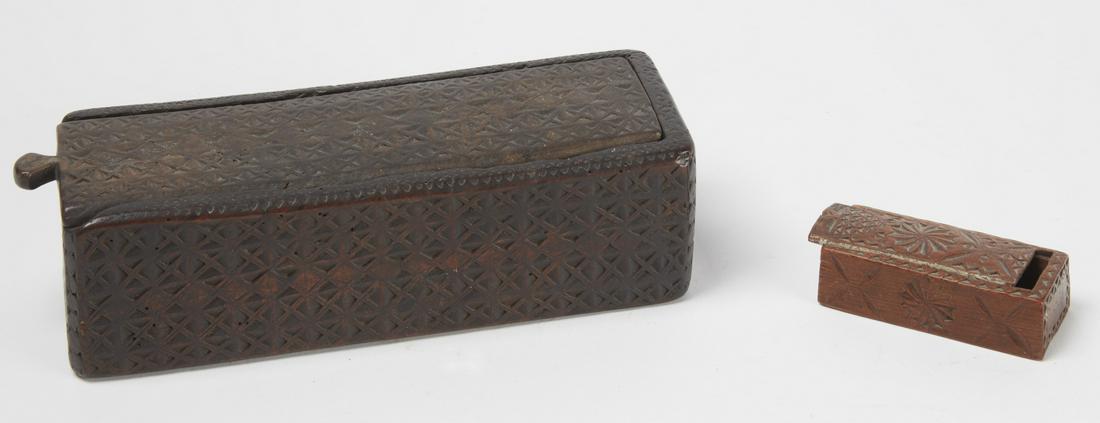 Two Early Chip Carved Slide Top Boxes (1 of 4)