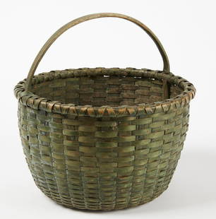 Splint basket with original Green Paint: Splint basket with original Green Paint. New England, 19th century. Excellent condition. H 13" D 13". Please refer to this link for high-res images.