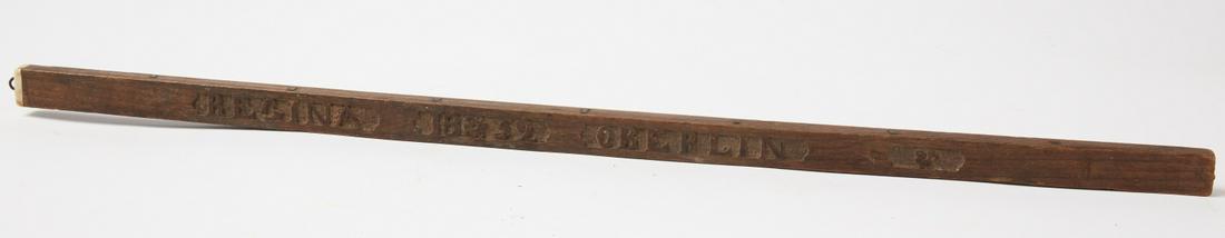 Regina Oberlin Alphabet Stick 1852: Regina Oberlin Alphabet Stick, dated 1852. Carved wood with bone end cap. L 23-1/2". Please refer to this image for high-res images.