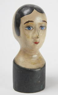 Millenary Head: Millenary head with blue eyes. 19th century. Old repaint. H 14-1/2" W 5-3/4" D 9". Please refer to this link for high-res images.