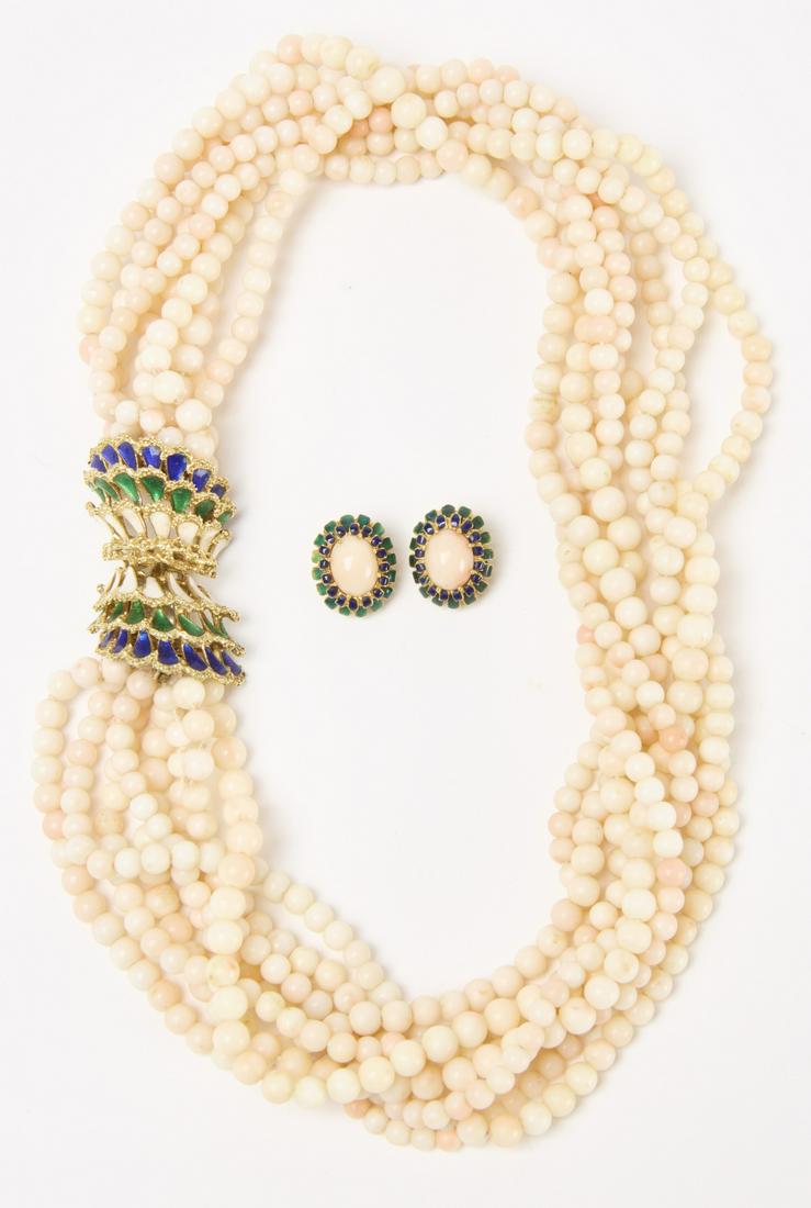 14K Angelskin Coral Necklace and Earring set (1 of 2)