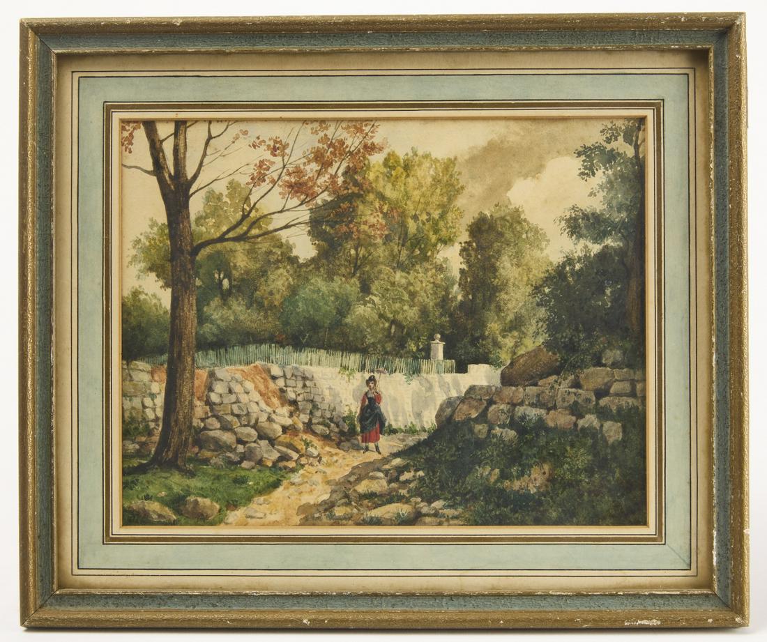 Watercolor of Celestine Eustis by Prosper Merimee: Prosper Merimee - Celestine Eustis. Watercolor on paper. 1864. Frame size H 12-1/4" W 14-5/8" opening H 8-1/8" W 10-1/2". CONDITION: Excellent Please copy and paste the following link below for a high