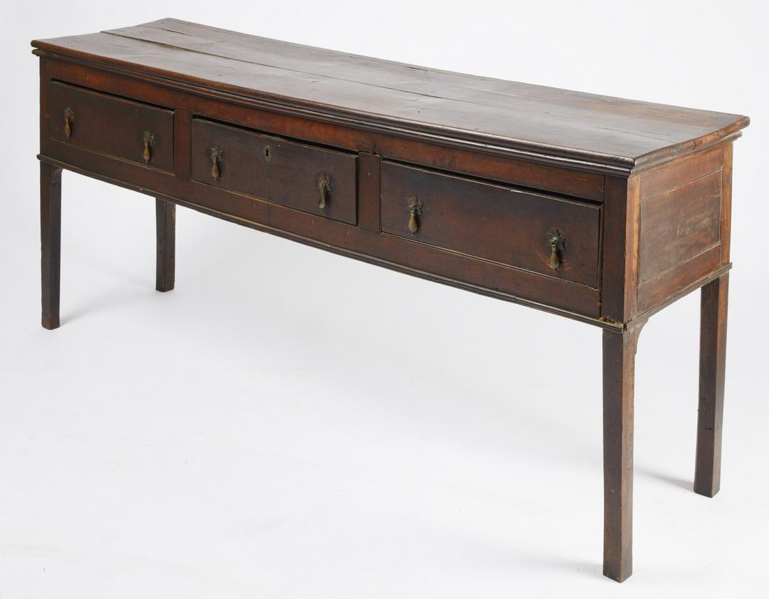 English Country Hunt Board: English country hunt board. L 73" D 18-5/8" H 31-1/2". CONDITION: Imperfections. Legs extended. Please copy and paste link below for high-res images. https://www.dropbox.com/sh/t7eygrgb3emjac6/AACCjDR