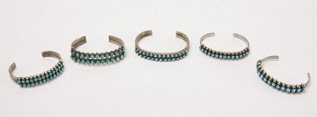 Five Silver and Turquoise Zuni Bracelets (1 of 3)