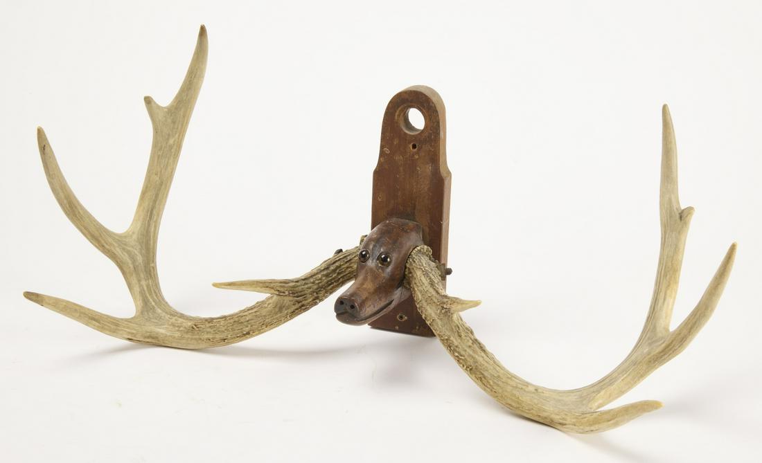 Folk Art Carved Deer Head with Real Antlers (1 of 2)
