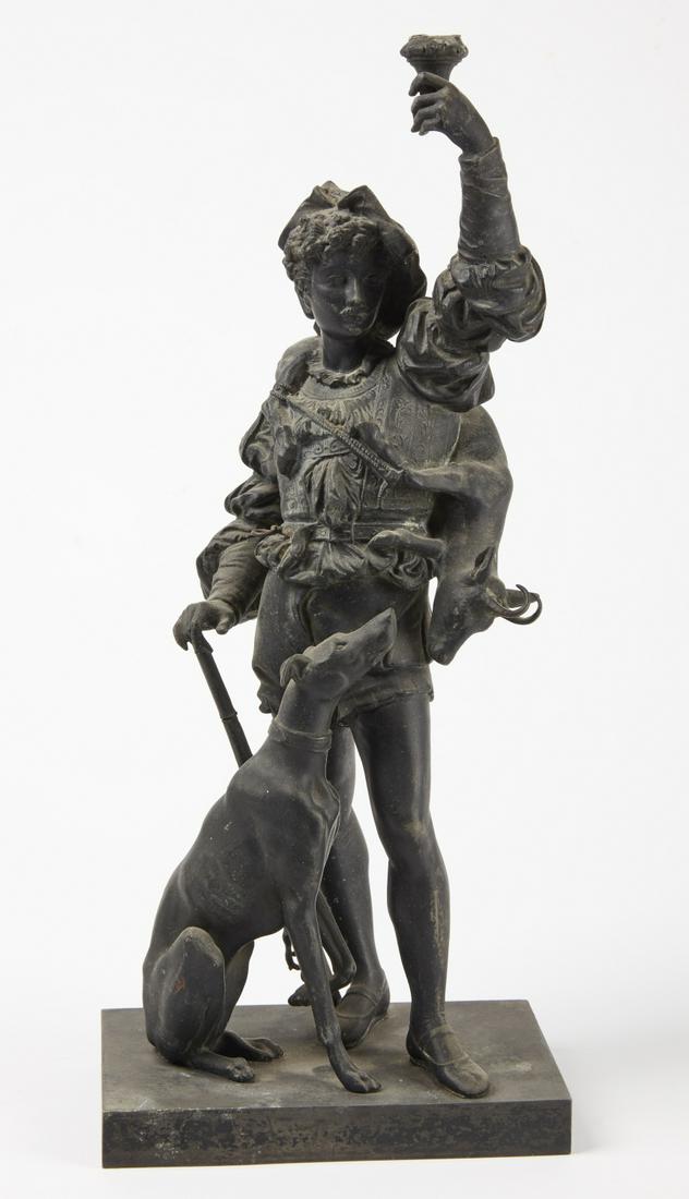 Spelter Sculpture Figure of Man with Dog (1 of 2)