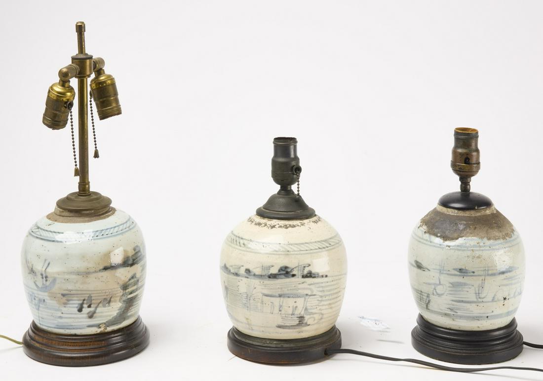 Lot of 3 Asian Pottery Ginger Jar Lamps (1 of 1)