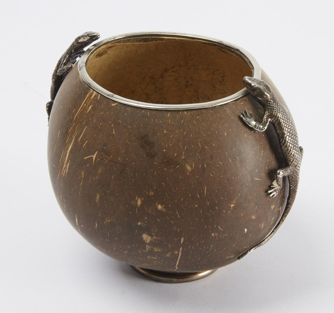 Coconut Shell Bowl with Silver Mounted Lizards (1 of 3)