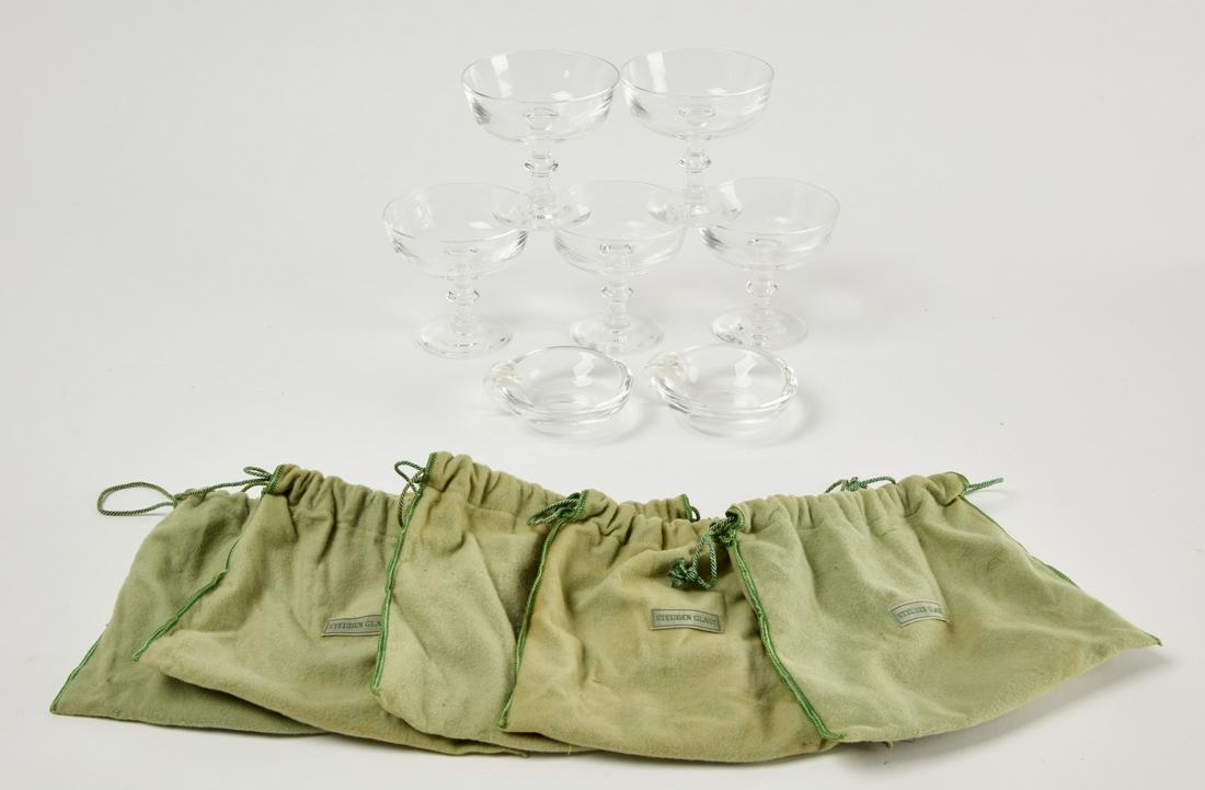 Steuben -2 Ashtrays, 5 Champagne Glasses (1 of 2)