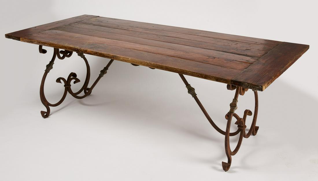 Large Dining Table with Fancy Wrought Iron Base (1 of 3)