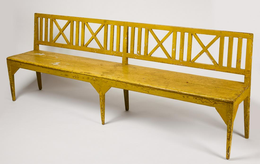 Long Yellow Antique Bench (1 of 7)