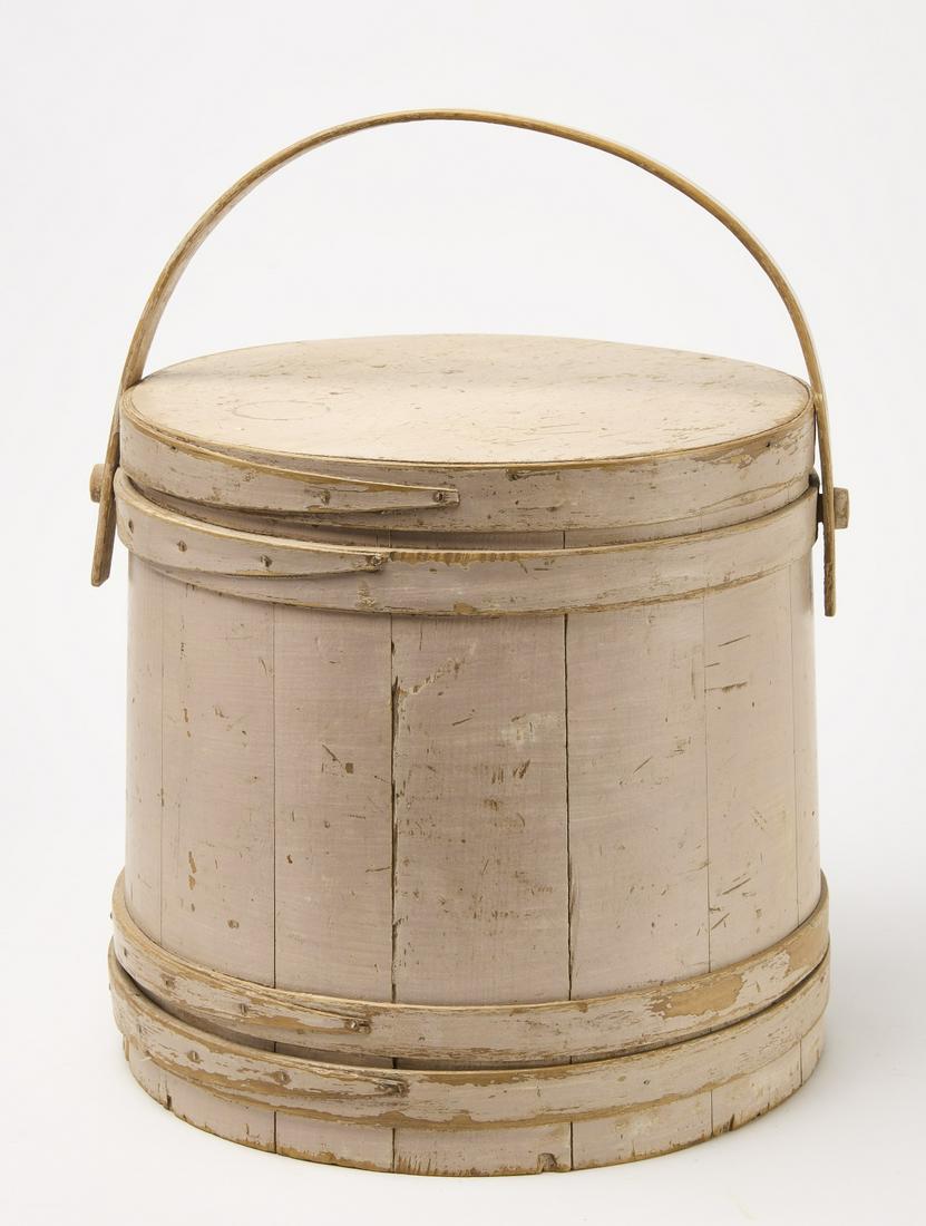 Pink Firkin: Fine 19th century firkin in original soft pink paint. H 13-3/8" Dia. 13-1/4". Condition: Fine original condition without restoration. Copy and paste this link for high-res images. https://www.dropbox.