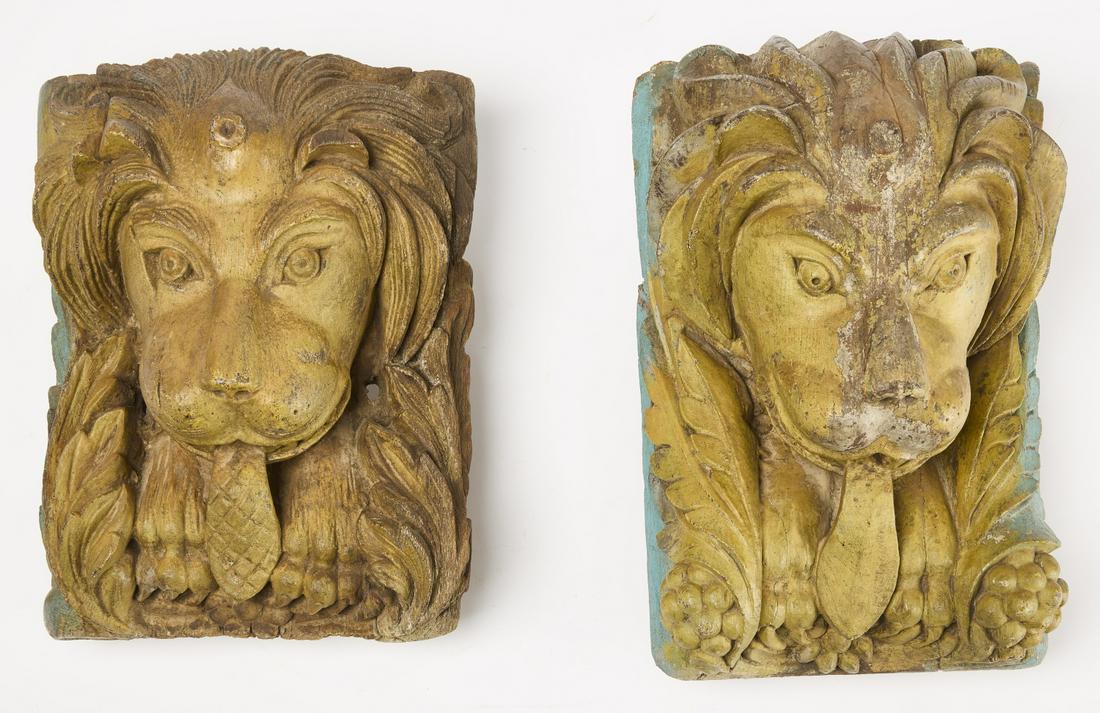 Pair of Carved and Painted Lions Heads (1 of 3)